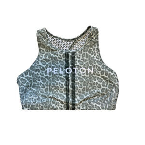 Peloton Sports Bra Womens Size Medium Racerback Gym Cycling Green Leopard Mesh
